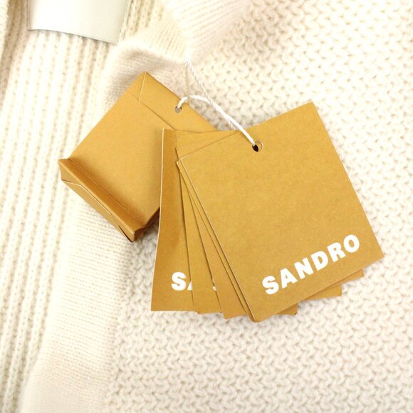 NWT Sandro Martie Cardigan in Ecru with Black Braided Velvet Trim FR Size 4/XL - Picture 9 of 16